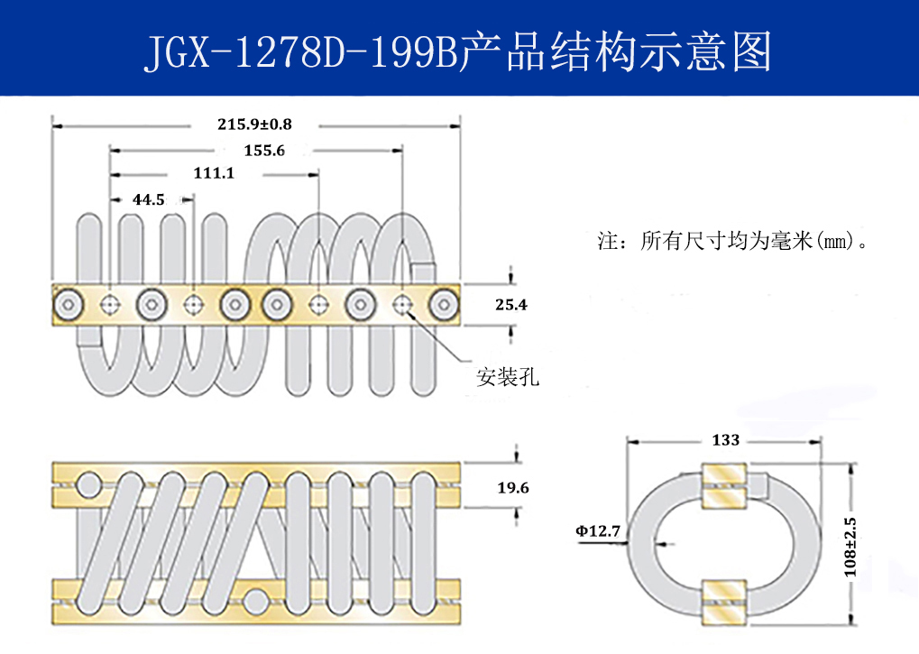 JGX-1278D-199B多應(yīng)用鋼絲繩隔振器結(jié)構(gòu)